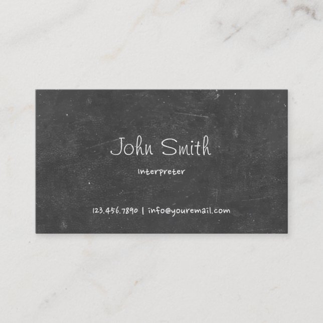 Hand Script Chalkboard Interpreter Business Card (Front)