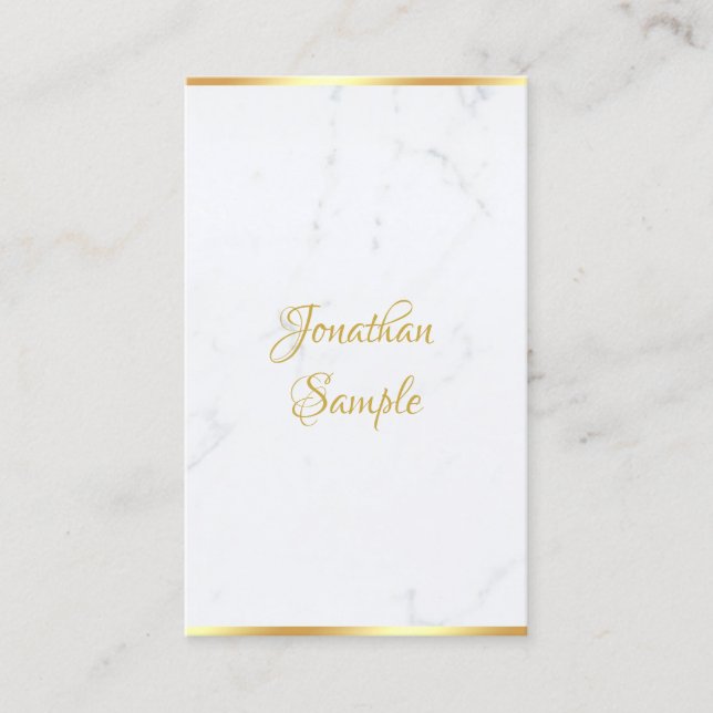 Hand Script Elegant Classy Marble Gold Template Business Card (Front)