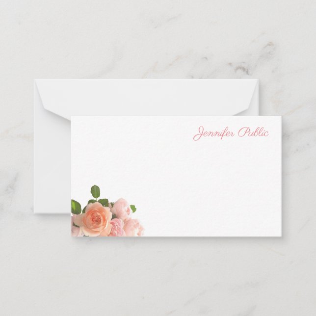 Hand Script Elegant Watercolor Roses Pastel Colour Card (Front)