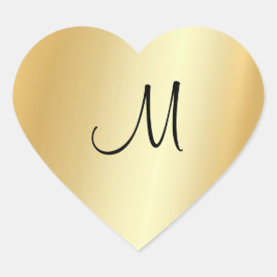 Hand Script Monogram Template Custom Faux Gold Heart Sticker