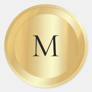 Hand Script Monogrammed Faux Gold Template Classic Round Sticker