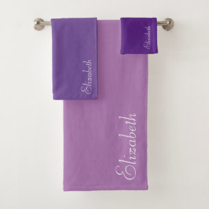 Hand Script Name Changeable Colours Blue Purple Bath Towel Set
