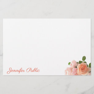 Hand Script Personalised Watercolor Roses Elegant Stationery