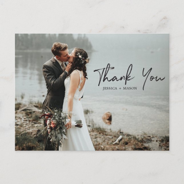 Hand Script Photo Wedding Thank You Postcard (Front)