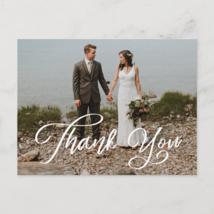 Hand Script Photo Wedding Thank You Postcard