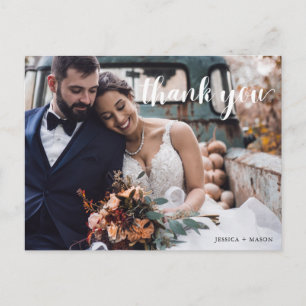 Hand Script Photo Wedding Thank You Postcard