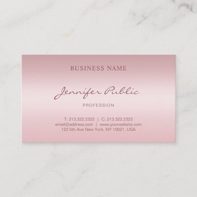 Hand Script Rose Gold Elegant Trendy Template Business Card (Front)
