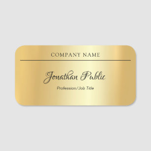 Hand Script Text Elegant Glamour Gold Template Name Tag