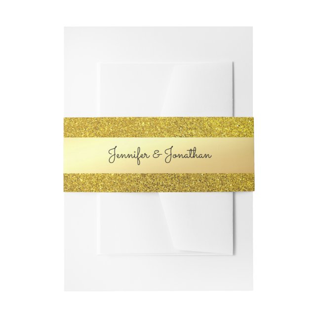 Hand Script Text Elegant Gold Glitter Template Invitation Belly Band (Front Example)