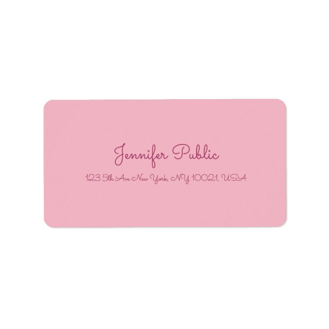 Hand Script Text Elegant Pink Modern Plain Address Label (Front)
