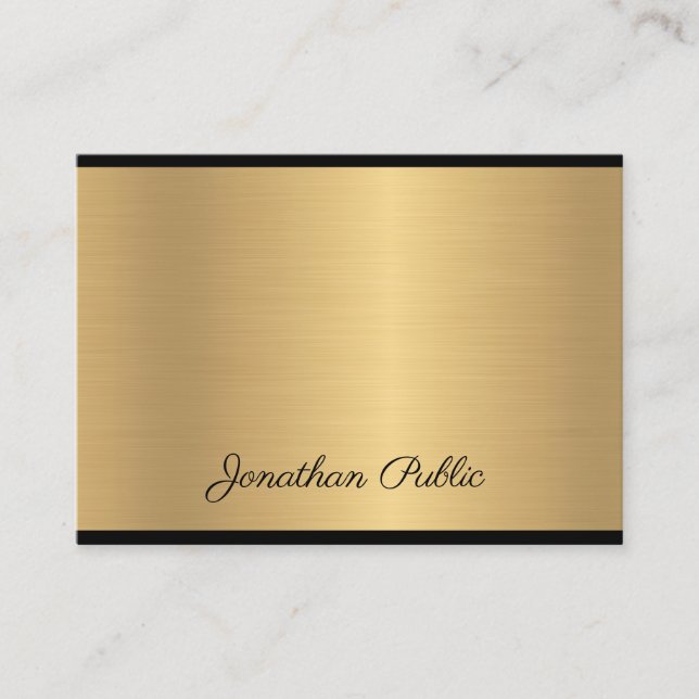 Hand Script Text Modern Glamourous Gold Chic Luxur Business Card (Front)