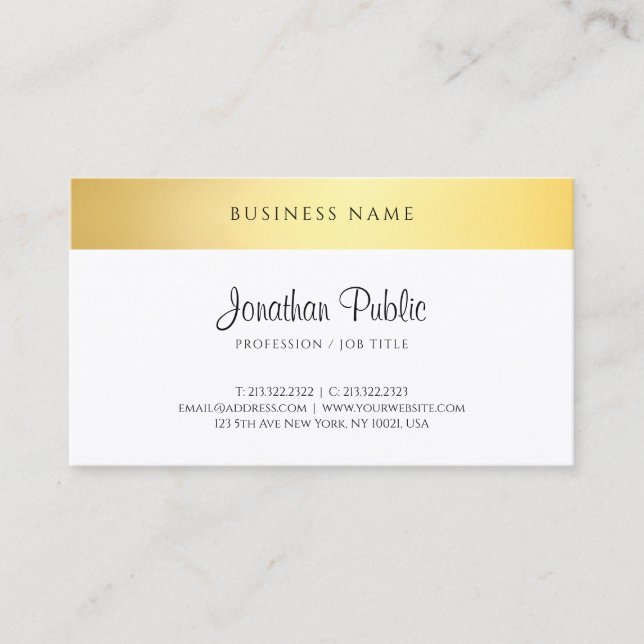 Hand Script Text Template Modern Elegant Gold Chic Business Card (Front)