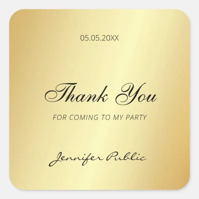 Hand Script Thank You Text Glamour Gold Template Square Sticker (Front)