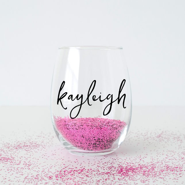 Hand Scripted Name Bachelorette Bridal Party Stemless Wine Glass (Creator Uploaded)