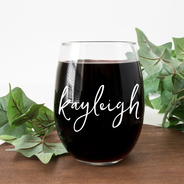 Hand Scripted Name Bachelorette Bridal Party Stemless Wine Glass (Creator Uploaded)