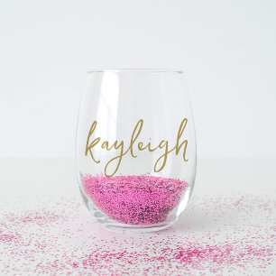 Hand Scripted Name Bachelorette Bridal Party Stemless Wine Glass