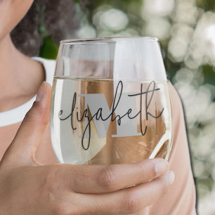 Hand Scripted Name Monogram Stemless Wine Glass