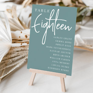 Hand Scripted Table EIGHTEEN + Guest Names Table Number