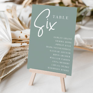 Hand Scripted Table SIX + Guest Names Number