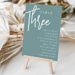 Hand Scripted Table THREE   Guest Names Table Number<br><div class="desc">Simple and chic table number cards in dusty teal aqua and white make an elegant statement at your wedding or event. Design features "table [number]" in an eyecatching mix of classic serif and handwritten script lettering, with individual guest names beneath. Design repeats on both sides. Individually numbered cards sold separately;...</div>