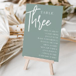 Hand Scripted Table THREE   Guest Names Table Number<br><div class="desc">Simple and chic table number cards in Eucalyptus Green and white make an elegant statement at your wedding or event. Design features "table [number]" in an eyecatching mix of classic serif and handwritten script lettering, with individual guest names beneath. Design repeats on both sides. Individually numbered cards sold separately; order...</div>