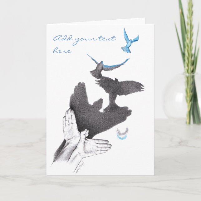 Hand shadow Flying birds Illusion Surreal art Card (Front)