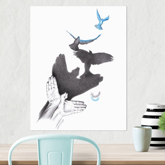 Hand shadow Flying birds Illusion Surreal art Poster (Creator Uploaded)