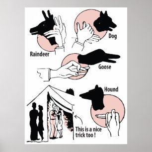 Hand Shadow Puppets, Nice Trick, Humour, Vintage Poster