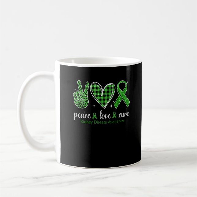 Hand Sign Peace Love Cure Kidney Disease Coffee Mug (Left)