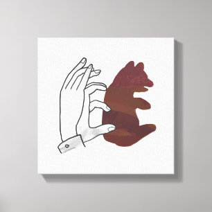 Hand Silhouette Bear Cub Brown Canvas Print