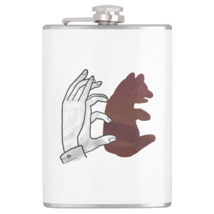 Hand Silhouette Bear Cub Brown Hip Flask