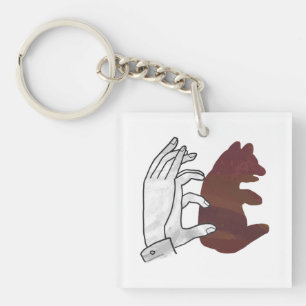 Hand Silhouette Bear Cub Brown Key Ring