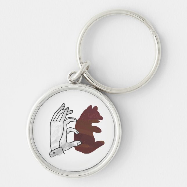 Hand Silhouette Bear Cub Brown Key Ring (Front)