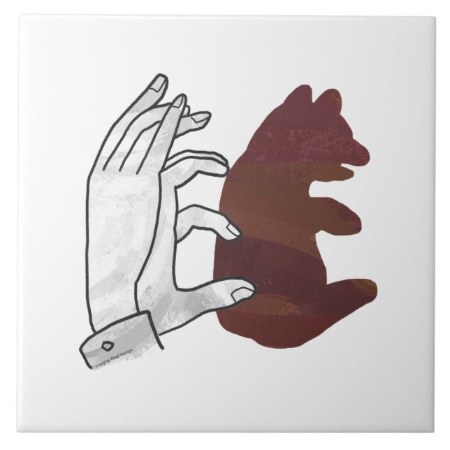 Hand Silhouette Bear Cub Brown Tile (Front)