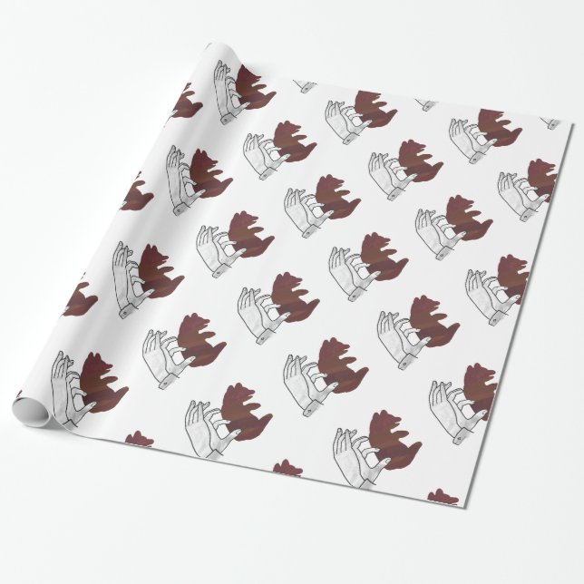 Hand Silhouette Bear Cub Brown Wrapping Paper (Unrolled)