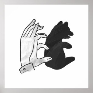 Hand Silhouette Bear Cub Poster