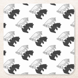 Hand Silhouette Bear Cub Square Paper Coaster