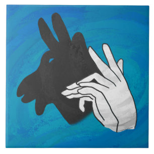 Hand Silhouette Billy Goat Blue Ceramic Tile