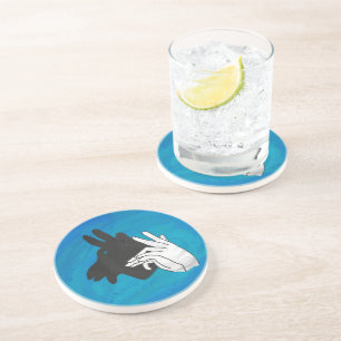 Hand Silhouette Billy Goat Blue Coaster