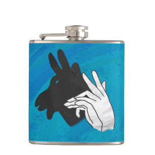 Hand Silhouette Billy Goat Blue Hip Flask