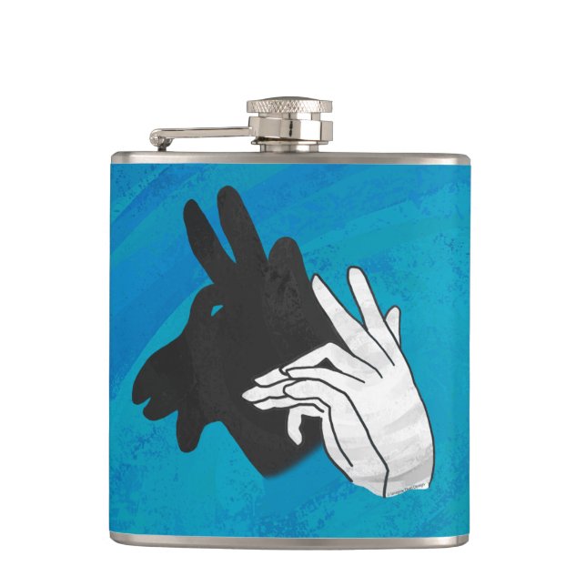 Hand Silhouette Billy Goat Blue Hip Flask (Front)