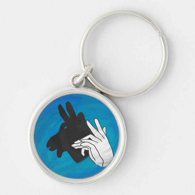 Hand Silhouette Billy Goat Blue Key Ring (Front)