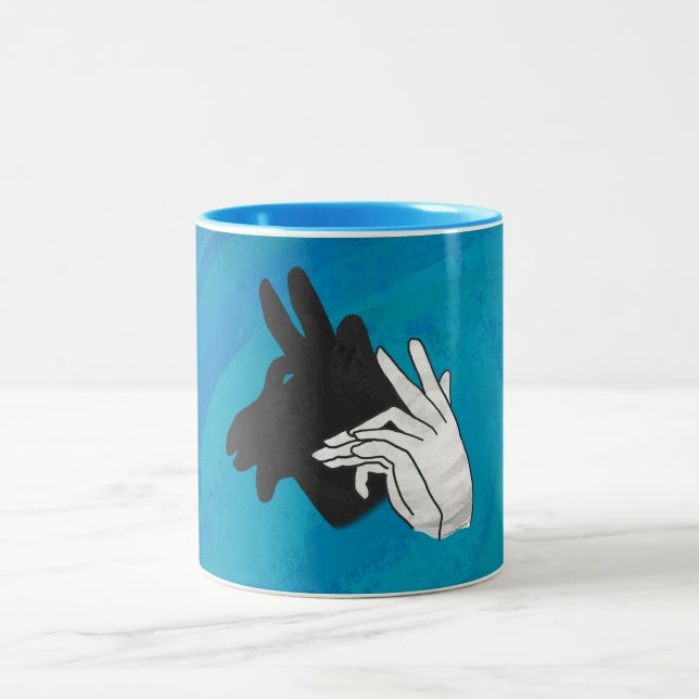 Hand Silhouette Billy Goat Blue Two-Tone Coffee Mug (Center)