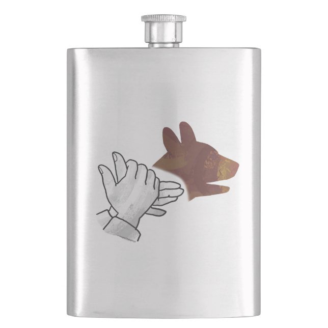 Hand Silhouette Dog Brown Hip Flask (Front)