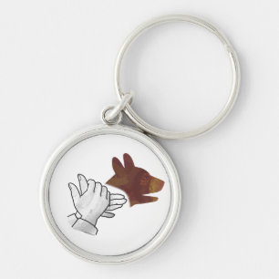Hand Silhouette Dog Brown Key Ring