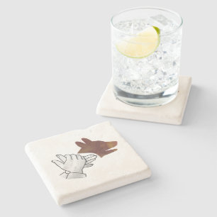 Hand Silhouette Dog Brown Stone Coaster