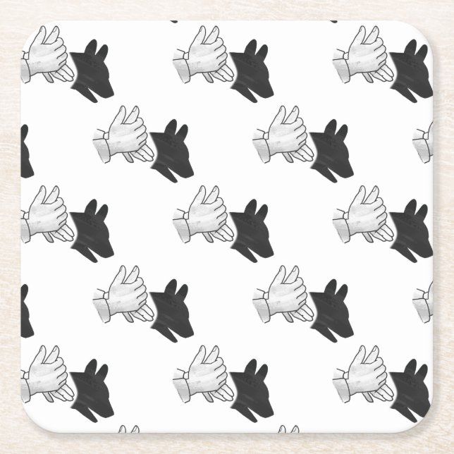 Hand Silhouette Dog Square Paper Coaster (Front)
