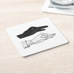 Hand Silhouette Duck Square Paper Coaster