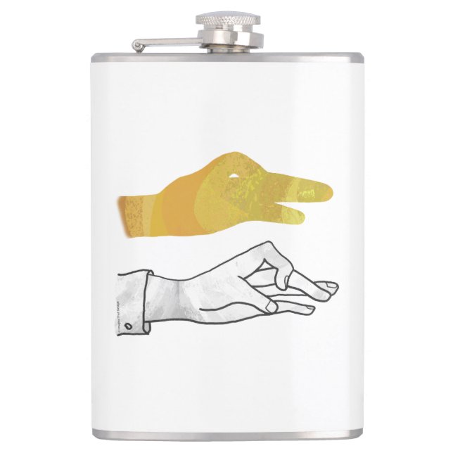 Hand Silhouette Duck Yellow Hip Flask (Front)
