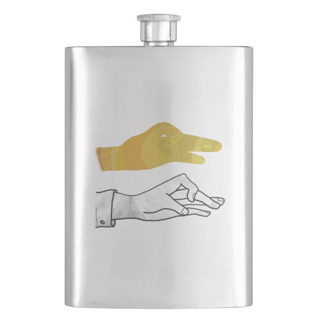 Hand Silhouette Duck Yellow Hip Flask (Front)